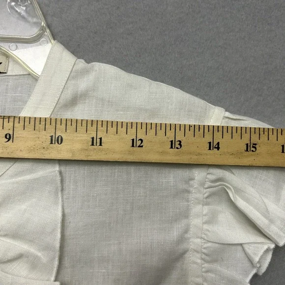 David Brooks Blouse Womens Med White 100% Linen Ruffle Flutter Sleeve Button Up - Picture 9 of 12